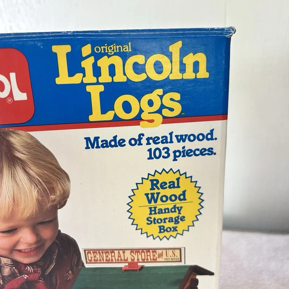 Vintage Playskool Lincoln Logs Original Box 103 Pieces 1986 Complete